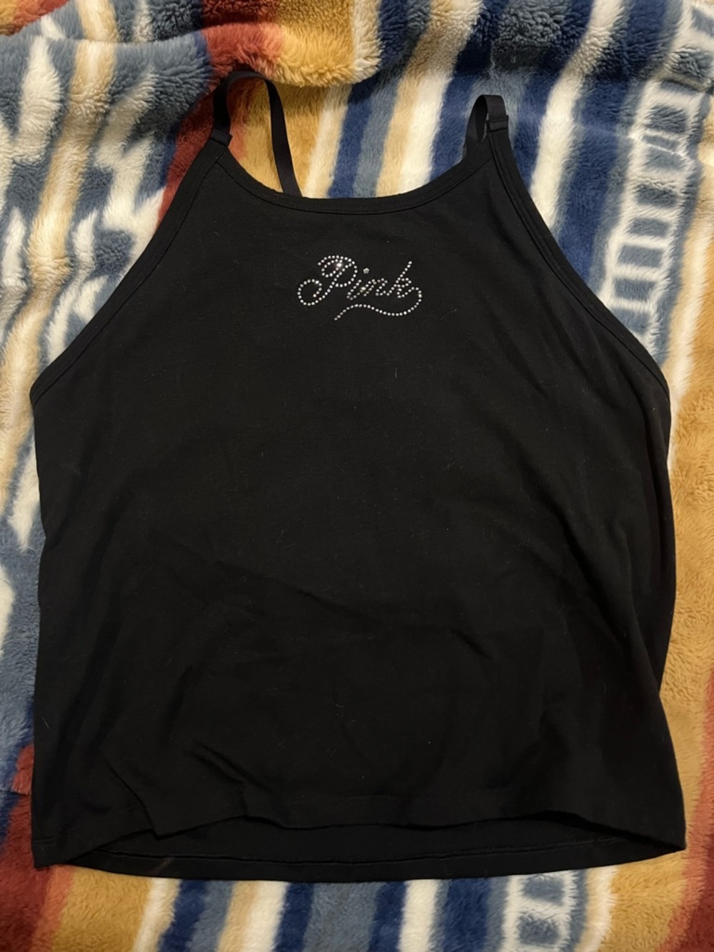 NWT PINK Victoria's Secret Black Rhinestone Tank